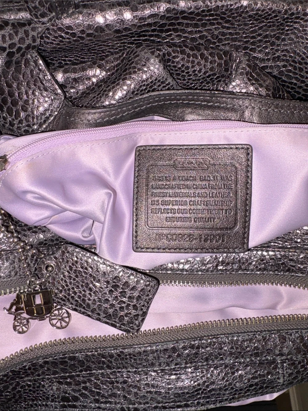 COACH Maggie Crinkle Gunmetal Silver Python Metallic Hobo Bag